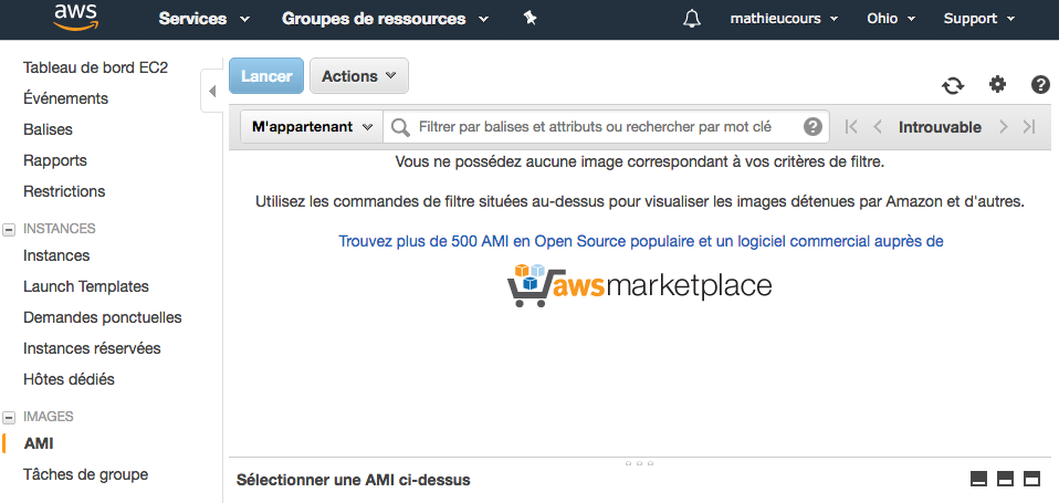 La liste de vos images serveurs (AMI)
