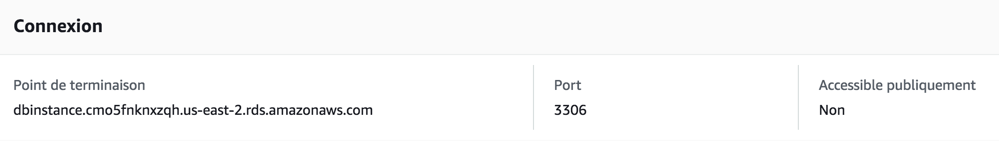 Notez le point de terminaison de votre instance RDS, c'est son adresse !