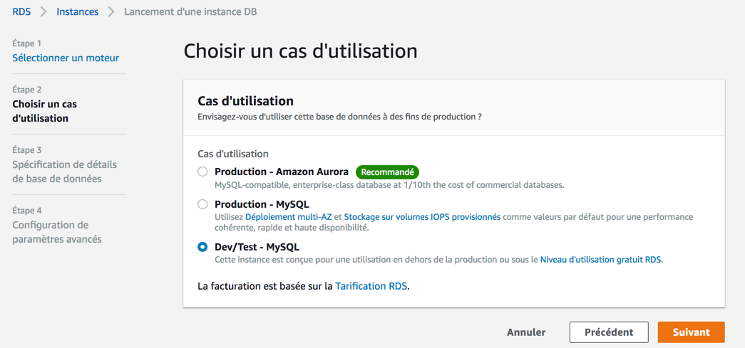 Indiquez ce que vous comptez faire de votre base de données