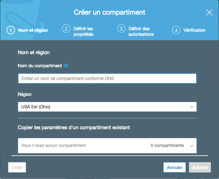 Donnez un nom et une région à votre bucket