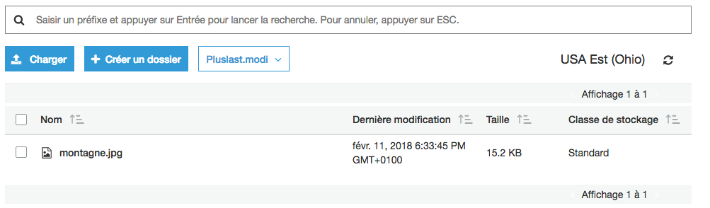 Mon bucket contient maintenant un fichier