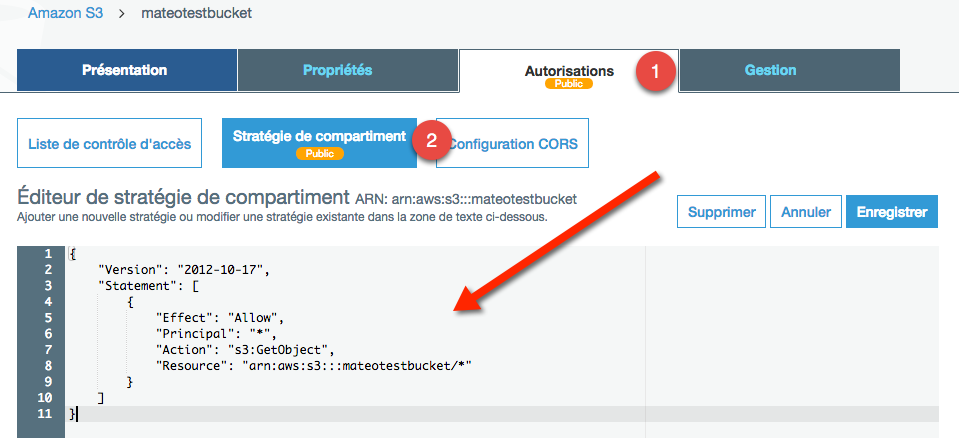 Insérez votre policy au format JSON pour l'activer !