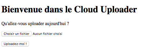 Page d'accueil du Cloud Uploader